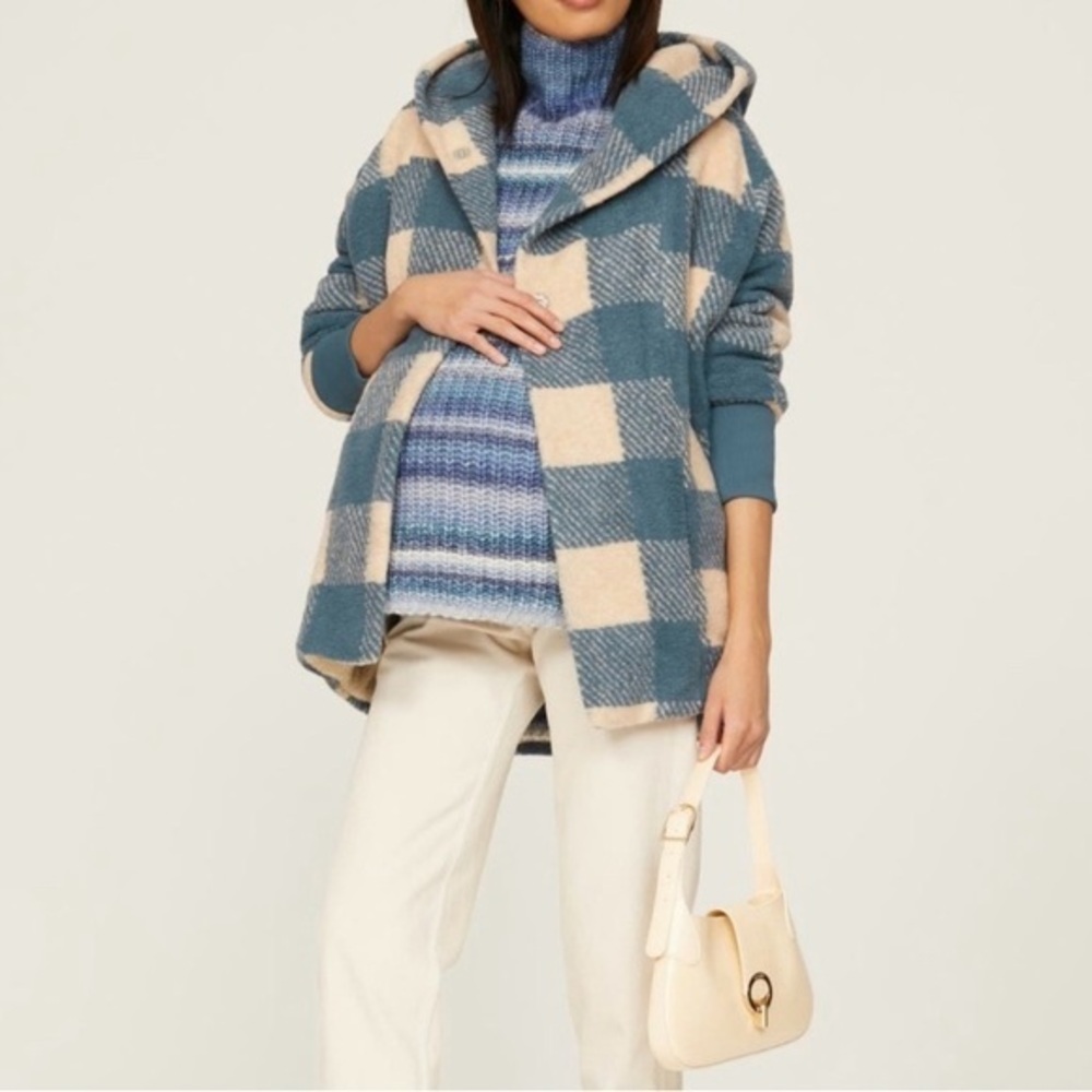 Hatch maternity coco coat blue plaid p xs